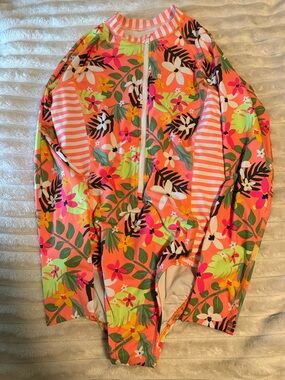 wonder nation Girls One-Piece Swim Suit - Coral Pink Floral xxl girls size 18